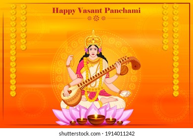 vector illustration of Vasant Panchami Saraswati Puja Indian festival background