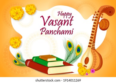 vector illustration of Vasant Panchami Saraswati Puja Indian festival background