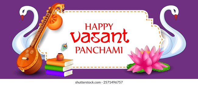 vector illustration of Vasant Panchami Saraswati Puja Indian festival background