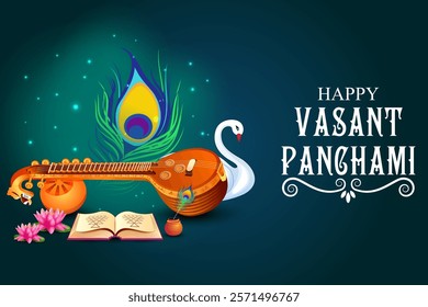 vector illustration of Vasant Panchami Saraswati Puja Indian festival background