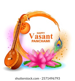 vector illustration of Vasant Panchami Saraswati Puja Indian festival background