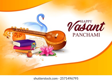 vector illustration of Vasant Panchami Saraswati Puja Indian festival background