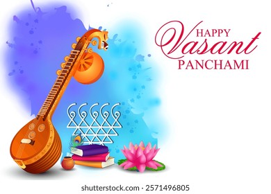 vector illustration of Vasant Panchami Saraswati Puja Indian festival background