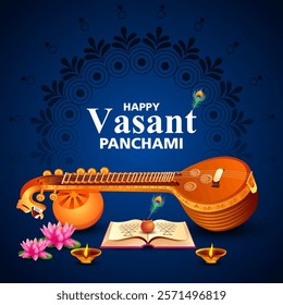 vector illustration of Vasant Panchami Saraswati Puja Indian festival background