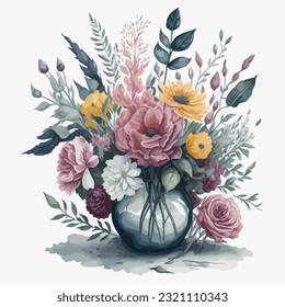 Vector illustration of a vase of flowers