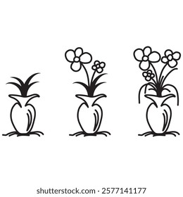 A vector illustration of a vase with flowers in black and white, suitable for home decor