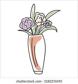 Vector illustration of vase with flowers in doodle style