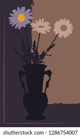 Vector illustration of a vase with flowers in evening colors for use in the design of various projects