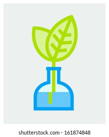Vector illustration of vase with growing up young leaves