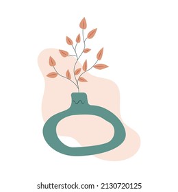 vector illustration of a vase with a houseplant in the style of boho