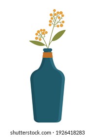 Vector illustration of a vase and sprigs of miosis. Flat illustration of vase and flower isolated on white background.