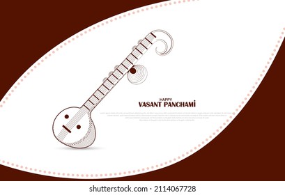 Vector Illustration of Veena a musical instrument for Vasant Panchami or Basant Panchami or Saraswati Puja on a decorative background