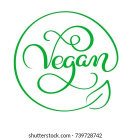 Vector illustration of Vegan Calligraphy lettering word text. food concept design. Handwritten lettering for restaurant, cafe menu. Elements for labels, logos, badges, stickers