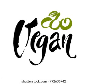 Vector illustration of Vegan food concept design. Handwritten lettering for restaurant, cafe menu. Modern brush calligraphy.