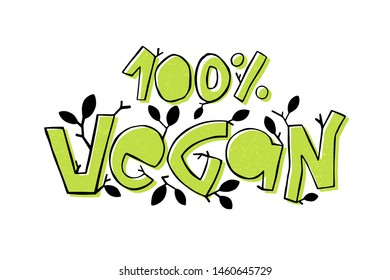 Vector illustration of Vegan text for tags, stickers, advertising and banners. Hand drawn Fancy decorative lettering, typography for vegan production. 