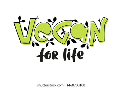 Vector illustration of Vegan text for tags, stickers, advertising and banners. Hand drawn Fancy decorative lettering, typography for vegan production. 