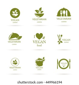 Vector Illustration of Vegan and Vegetarian Food Emblems