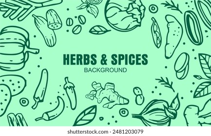 Vector illustration of vegetable background and herbs and spices background.