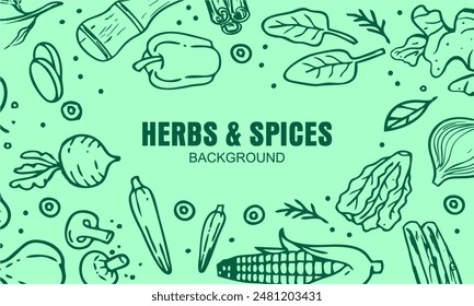 Vector illustration of vegetable background and herbs and spices background.