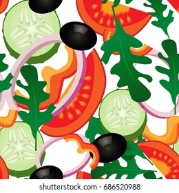 Vector illustration. Vegetable fresh salad food seamless pattern. For cooking websites, greengrocer shop, Salad bar.