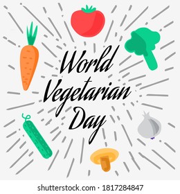 vector illustration of vegetable and fruit elements for world vegetarian day. great for banners, posters and sayings