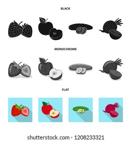 Vector illustration of vegetable and fruit icon. Collection of vegetable and vegetarian vector icon for stock.