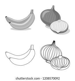 Vector illustration of vegetable and fruit icon. Collection of vegetable and vegetarian stock symbol for web.