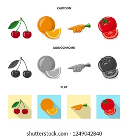 Vector illustration of vegetable and fruit icon. Set of vegetable and vegetarian vector icon for stock.
