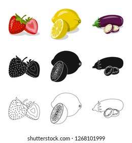 Vector illustration of vegetable and fruit icon. Set of vegetable and vegetarian vector icon for stock.