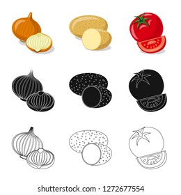 Vector illustration of vegetable and fruit icon. Set of vegetable and vegetarian vector icon for stock.