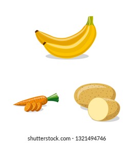 Vector illustration of vegetable and fruit icon. Set of vegetable and vegetarian stock symbol for web.