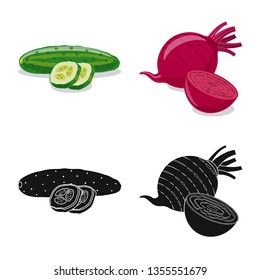 Vector illustration of vegetable and fruit icon. Collection of vegetable and vegetarian vector icon for stock.