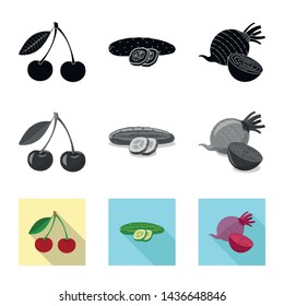 Vector illustration of vegetable and fruit icon. Collection of vegetable and vegetarian stock symbol for web.