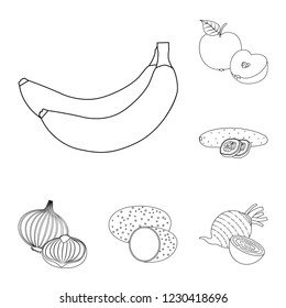 Vector illustration of vegetable and fruit logo. Collection of vegetable and vegetarian vector icon for stock.