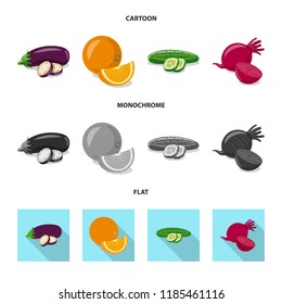 Vector illustration of vegetable and fruit sign. Set of vegetable and vegetarian vector icon for stock.