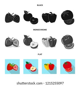 Vector illustration of vegetable and fruit sign. Collection of vegetable and vegetarian stock vector illustration.