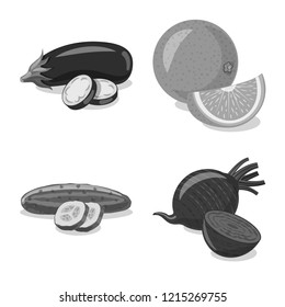 Vector illustration of vegetable and fruit sign. Collection of vegetable and vegetarian stock vector illustration.