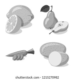 Vector illustration of vegetable and fruit sign. Set of vegetable and vegetarian vector icon for stock.