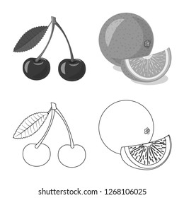 Vector illustration of vegetable and fruit sign. Set of vegetable and vegetarian vector icon for stock.
