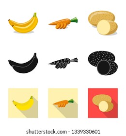 Vector illustration of vegetable and fruit sign. Collection of vegetable and vegetarian stock symbol for web.