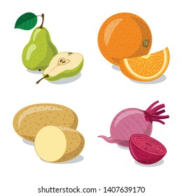 Vector illustration of vegetable and fruit sign. Set of vegetable and vegetarian stock symbol for web.