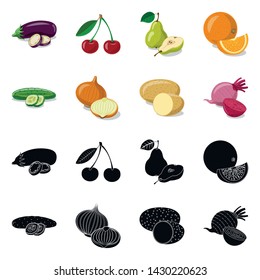 Vector illustration of vegetable and fruit sign. Collection of vegetable and vegetarian stock vector illustration.