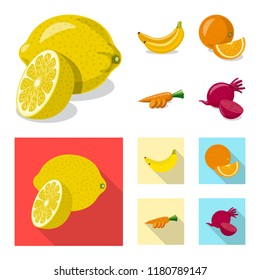 Vector illustration of vegetable and fruit symbol. Set of vegetable and vegetarian vector icon for stock.