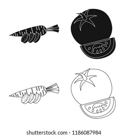 Vector illustration of vegetable and fruit symbol. Set of vegetable and vegetarian vector icon for stock.