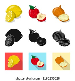 Vector illustration of vegetable and fruit symbol. Set of vegetable and vegetarian vector icon for stock.