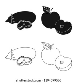 Vector illustration of vegetable and fruit symbol. Set of vegetable and vegetarian vector icon for stock.