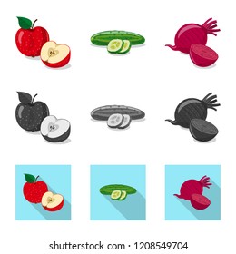 Vector illustration of vegetable and fruit symbol. Set of vegetable and vegetarian stock symbol for web.