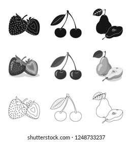 Vector illustration of vegetable and fruit symbol. Set of vegetable and vegetarian stock vector illustration.