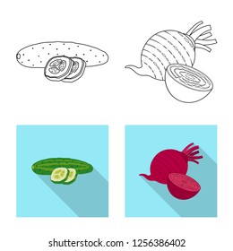 Vector illustration of vegetable and fruit symbol. Set of vegetable and vegetarian stock vector illustration.