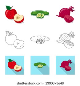 Vector illustration of vegetable and fruit symbol. Collection of vegetable and vegetarian stock symbol for web.